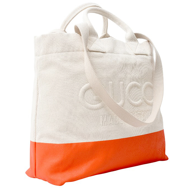 グッチ バッグ メンズ レディース エンボス ディテール キャンバス ラージ トートバッグ ホワイト オレンジ GUCCI 782741 中古