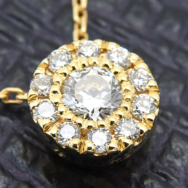 ポンテヴェキオ ネックレス レディース ダイヤ サークル ペンダント D0.15ct イエローゴールド PONTE VECCHIO K18YG 中古