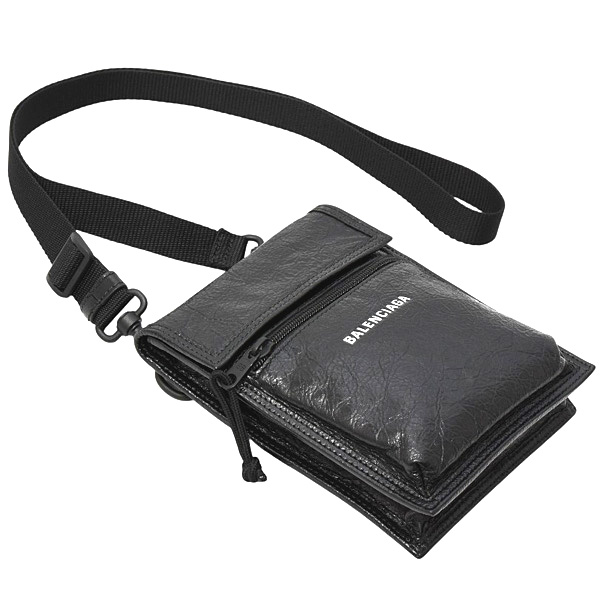 バレンシアガ バッグ レディース メンズ Explorer ストラップ付きポーチ スモール ショルダー ブラック ラムレザー BALENCIAGA 6559821 中古