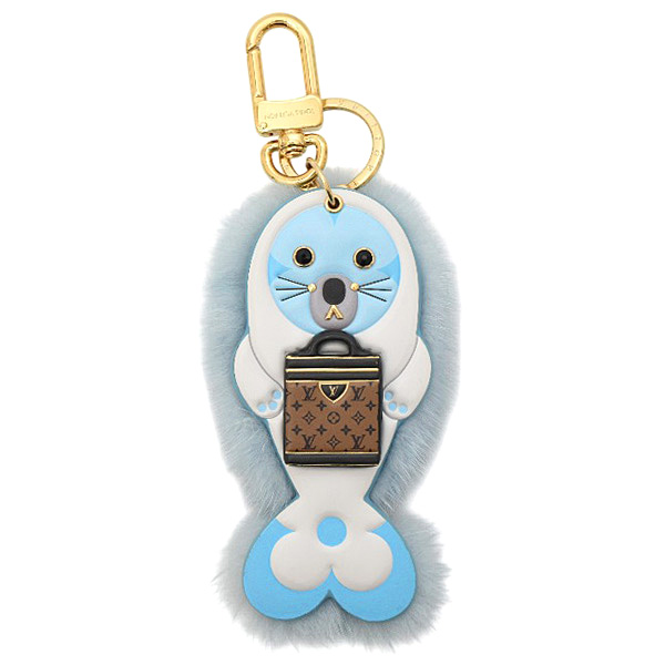 ルイヴィトン キーホルダー レディース ポルトクレ LVシール LV アニマル ミンクファー ブルー系 Louis Vuitton M00550 中古