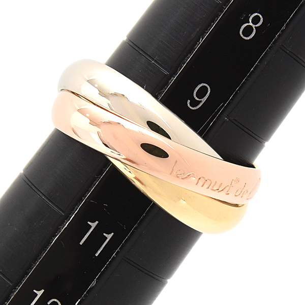カルティエ 指輪 レディース トリニティ 3連 リング 50号 実寸9.5号 3.3mm幅 Cartier ゴールド 750YG×WG×PG 中古