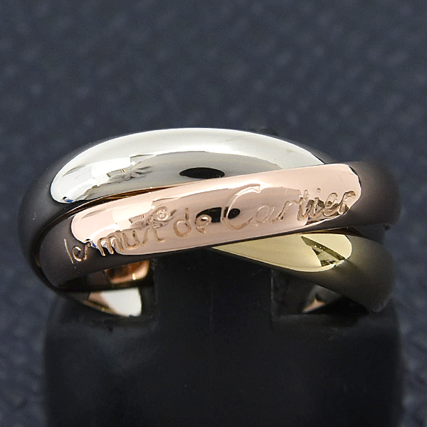 カルティエ 指輪 レディース トリニティ 3連 リング 50号 実寸9.5号 3.3mm幅 Cartier ゴールド 750YG×WG×PG 中古