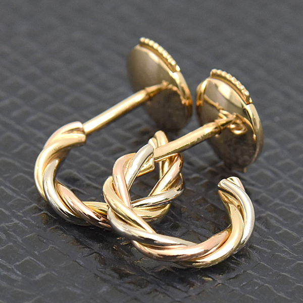 カルティエ ピアス レディース トリニティ ツイスト フープピアス ゴールド Cartier 750YG×WG×PG 中古