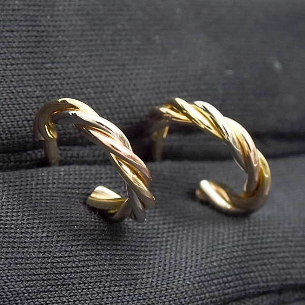 カルティエ ピアス レディース トリニティ ツイスト フープピアス ゴールド Cartier 750YG×WG×PG 中古