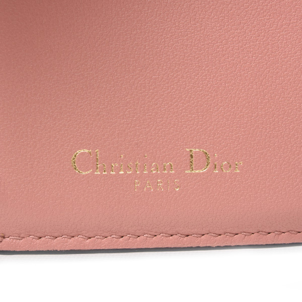 クリスチャンディオール 財布 レディース サドル ロータス コンパクトウォレット 三つ折り財布 ピンクベージュ カーフ Christian Dior 中古