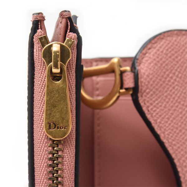 クリスチャンディオール 財布 レディース サドル ロータス コンパクトウォレット 三つ折り財布 ピンクベージュ カーフ Christian Dior 中古