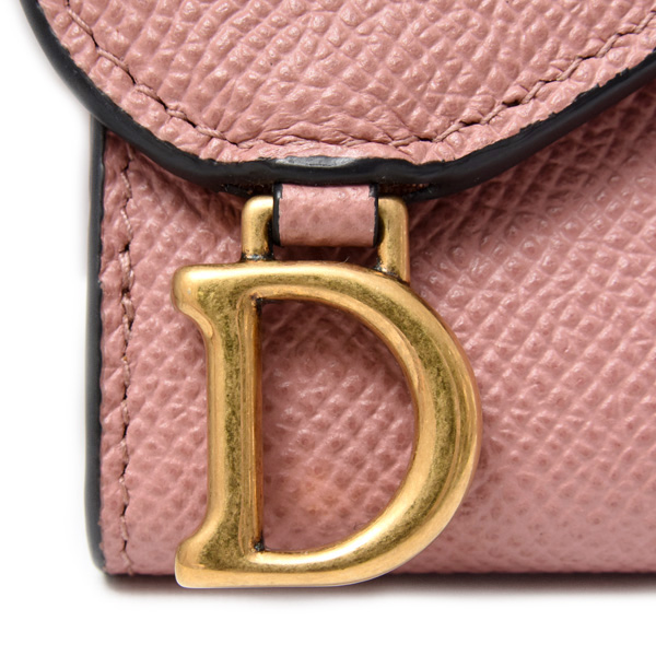 クリスチャンディオール 財布 レディース サドル ロータス コンパクトウォレット 三つ折り財布 ピンクベージュ カーフ Christian Dior 中古