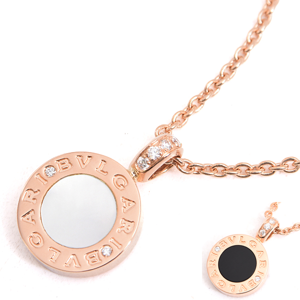 ブルガリ ネックレス レディース ブルガリブルガリ オニキス×シェル ダイヤ ネックレス ピンクゴールド BVLGARI 750PG 中古