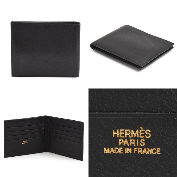 エルメス 財布 メンズ MC2 コペルニクス コンパクト 二つ折り 札入れ □H刻 ブラック HERMES エバーグレイン 中古