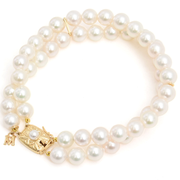ミキモト ブレス レディース 2連 パール ブレスレット 7.5mm～7.9mm珠 ゴールド MIKIMOTO K18 中古