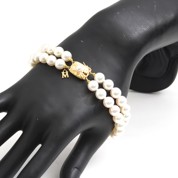 ミキモト ブレス レディース 2連 パール ブレスレット 7.5mm～7.9mm珠 ゴールド MIKIMOTO K18 中古