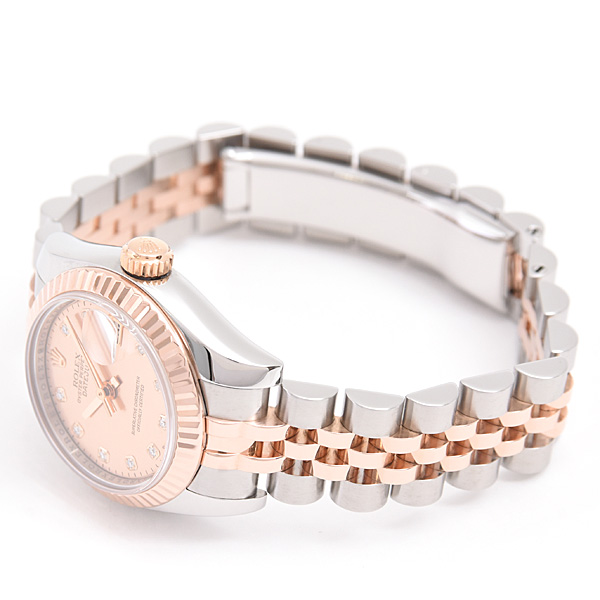 ロレックス 時計 レディース デイトジャスト 10Pダイヤ D番 自動巻 ゴールドダスト シェル文字盤 SS×PG ROLEX 179171NG 中古