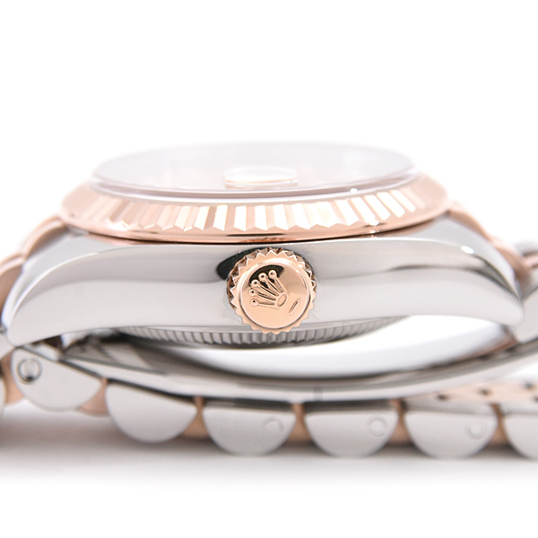 ロレックス 時計 レディース デイトジャスト 10Pダイヤ D番 自動巻 ゴールドダスト シェル文字盤 SS×PG ROLEX 179171NG 中古