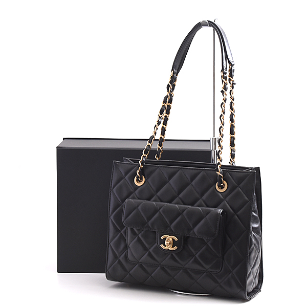 シャネル バッグ レディース マトラッセ チェーントート ショッピングバッグ カーフスキン ランダム ブラック CHANEL 中古