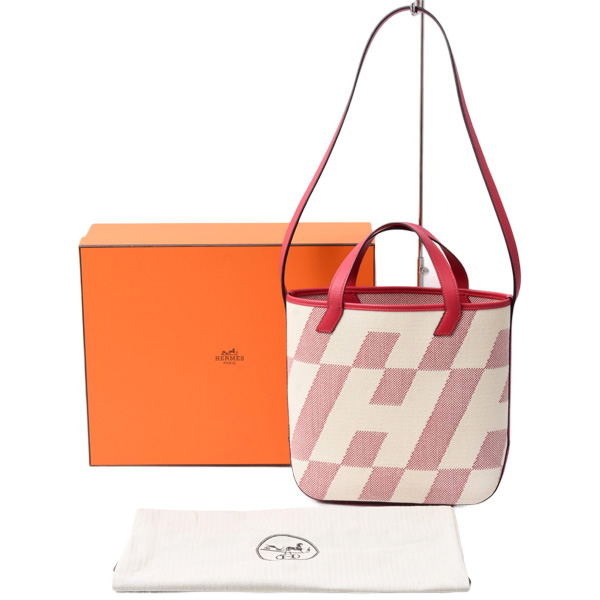 エルメス バッグ レディース H アンビエ 27 ハンドバッグ トワルアッシュ×スイフト フランボワーズ HERMES 中古