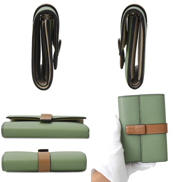 ロエベ 財布 レディース バーティカル ウォレット スモール 三つ折り財布 レザー ローズマリー/タン LOEWE 中古