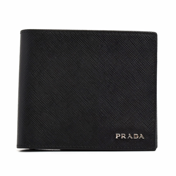 プラダ 財布 メンズ ロゴ 二つ折り財布 小銭入れ カード入れ サフィアーノレザー ブラック PRADA 2M0738 中古