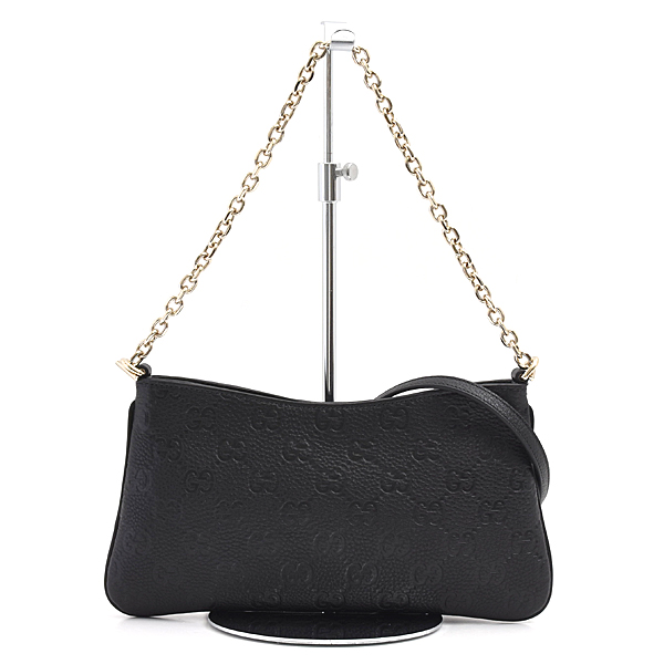 グッチ バッグ レディース GGエンブレム ミディアム ハンドバッグ ショルダーバッグ 2WAY ブラック レザー GUCCI 815277 中古