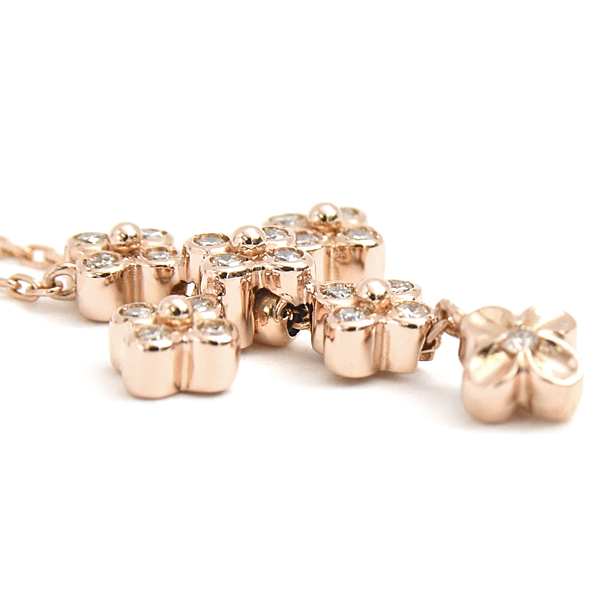 ヴァンドーム青山 ネックレス レディース フラワー クロス ダイヤ スウィング D0.14ct ピンクーゴールド 十字架 VENDOME AOYAMA K18PG 中古