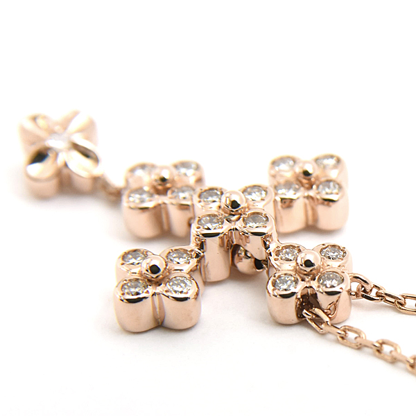 ヴァンドーム青山 ネックレス レディース フラワー クロス ダイヤ スウィング D0.14ct ピンクーゴールド 十字架 VENDOME AOYAMA K18PG 中古