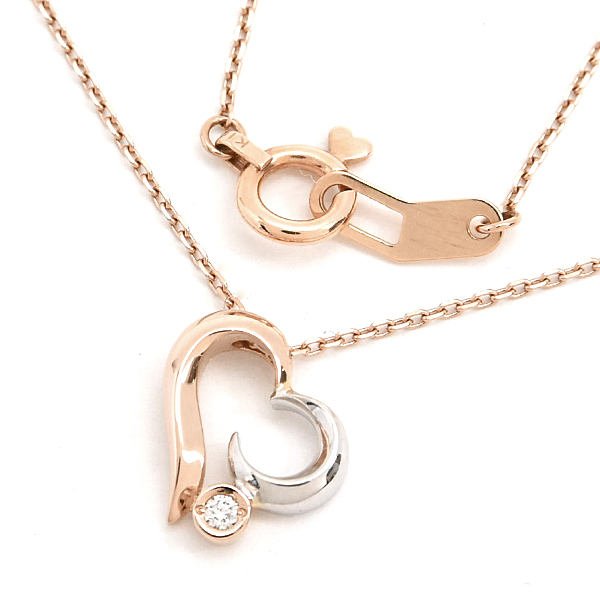 スタージュエリー ネックレス レディース ハートムーン 1Pダイヤ D0.01ct ピンクゴールド ホワイトゴールド STAR JEWELRY K10PG×WG 中古