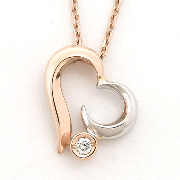 スタージュエリー ネックレス レディース ハートムーン 1Pダイヤ D0.01ct ピンクゴールド ホワイトゴールド STAR JEWELRY K10PG×WG 中古