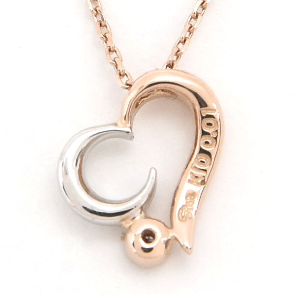 スタージュエリー ネックレス レディース ハートムーン 1Pダイヤ D0.01ct ピンクゴールド ホワイトゴールド STAR JEWELRY K10PG×WG 中古