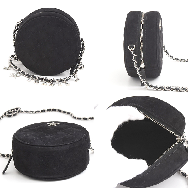 シャネル バッグ レディース マトラッセ ラウンド ミニ チェーンショルダー ココスター ラインストーン スエード ブラック CHANEL 中古