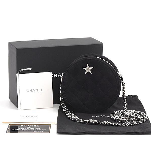 シャネル バッグ レディース マトラッセ ラウンド ミニ チェーンショルダー ココスター ラインストーン スエード ブラック CHANEL 中古