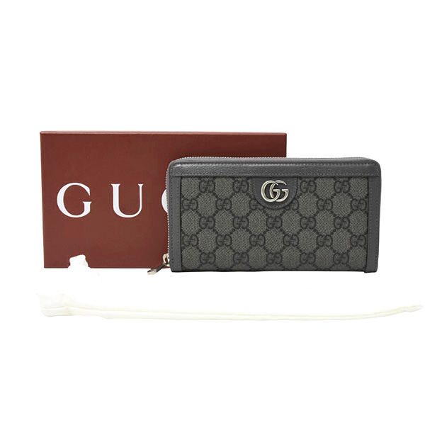 グッチ 財布 メンズ レディース ジップアラウンドウォレット オフィディア GGスプリーム キャンバス グレー GUCCI 706844 中古
