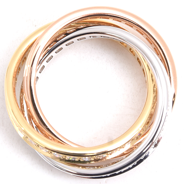 カルティエ 指輪 レディース スリーバングルズ トリニティ フルダイヤ リング 52号 ゴールド Cartier 750YG×WG×PG 中古