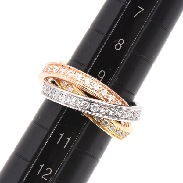カルティエ 指輪 レディース スリーバングルズ トリニティ フルダイヤ リング 52号 ゴールド Cartier 750YG×WG×PG 中古