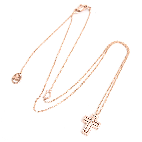 ダミアーニ ネックレス レディース JAL限定 ベルエポック 1Pダイヤ クロス ペンダント ピンクゴールド DAMIANI 375PG K9PG 中古