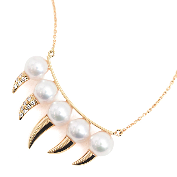 タサキ ネックレス レディース デインジャー ファング パール ダイヤモンド ネックレス D0.09ct ゴールド TASAKI K18YG 中古