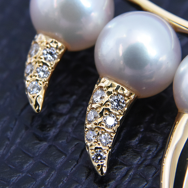 タサキ ネックレス レディース デインジャー ファング パール ダイヤモンド ネックレス D0.09ct ゴールド TASAKI K18YG 中古