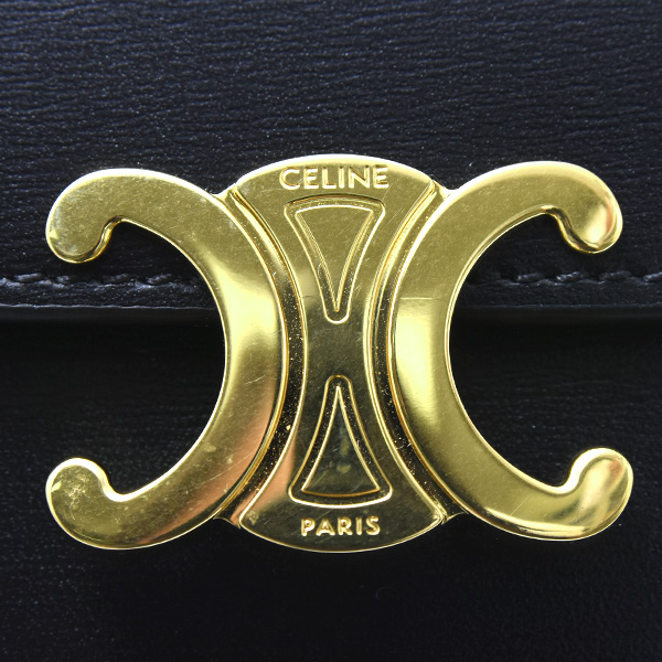 セリーヌ 財布 レディース スモール フラップウォレット トリオンフ 2つ折り財布 レザー ブラック CELINE 10D783 中古