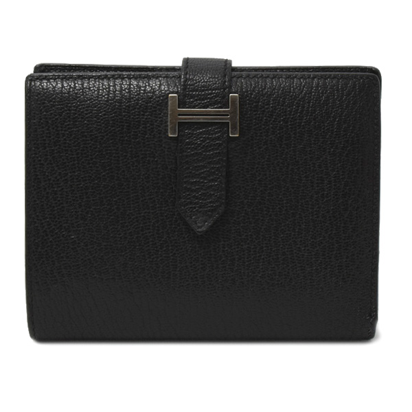 エルメス 財布 メンズ ベアン コンパクト ウォレット 二つ折り シェーブル ブラック HERMES 中古