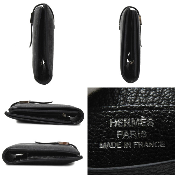 エルメス 財布 メンズ ベアン コンパクト ウォレット 二つ折り シェーブル ブラック HERMES 中古