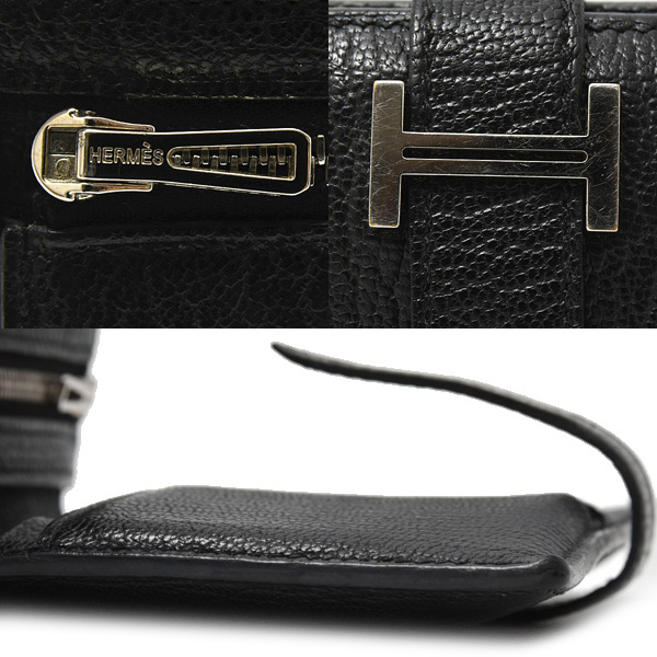 エルメス 財布 メンズ ベアン コンパクト ウォレット 二つ折り シェーブル ブラック HERMES 中古
