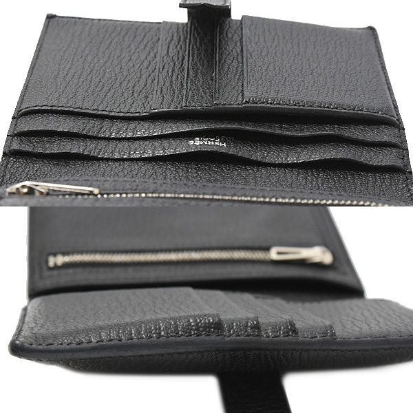 エルメス 財布 メンズ ベアン コンパクト ウォレット 二つ折り シェーブル ブラック HERMES 中古