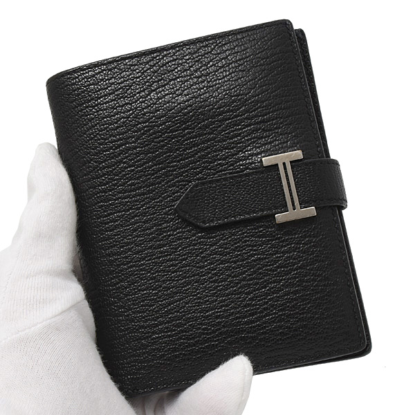 エルメス 財布 メンズ ベアン コンパクト ウォレット 二つ折り シェーブル ブラック HERMES 中古