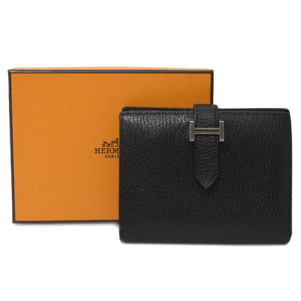 エルメス 財布 メンズ ベアン コンパクト ウォレット 二つ折り シェーブル ブラック HERMES 中古
