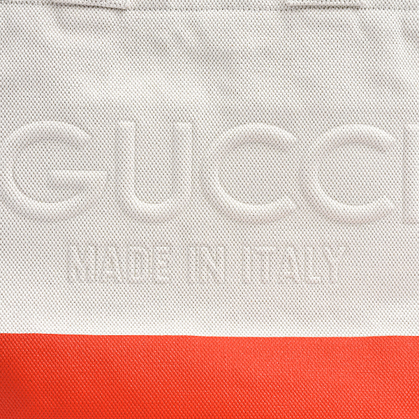 グッチ バッグ メンズ レディース エンボスロゴ トートバッグ キャンバス ナチュラル オフホワイト オレンジ GUCCI 782741 中古