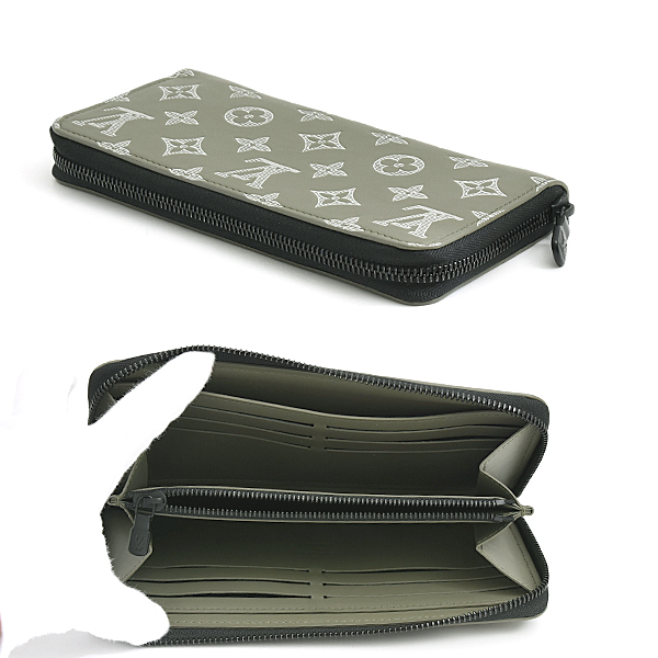 ルイヴィトン 財布 メンズ ジッピーウォレット ホリゾンタル モノグラムシャドウ オリーブグリーン Louis Vuitton M12578 中古