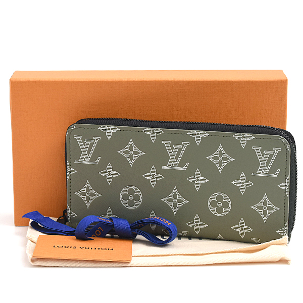ルイヴィトン 財布 メンズ ジッピーウォレット ホリゾンタル モノグラムシャドウ オリーブグリーン Louis Vuitton M12578 中古