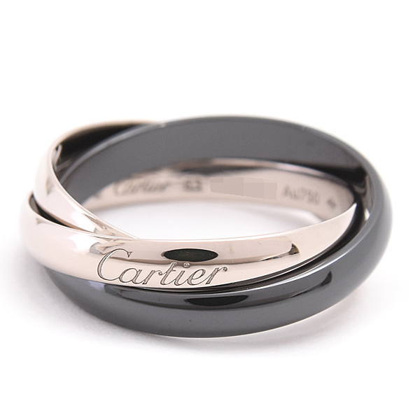 カルティエ 指輪メンズ トリニティ リング 3連 3.2mm 63号 実寸23号 750WG×CE ホワイトゴールド Cartier 中古