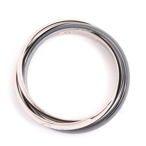 カルティエ 指輪メンズ トリニティ リング 3連 3.2mm 63号 実寸23号 750WG×CE ホワイトゴールド Cartier 中古