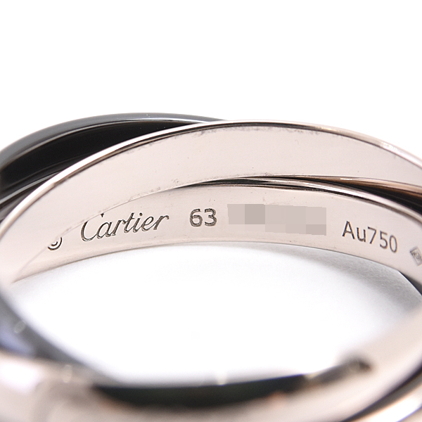 カルティエ 指輪メンズ トリニティ リング 3連 3.2mm 63号 実寸23号 750WG×CE ホワイトゴールド Cartier 中古