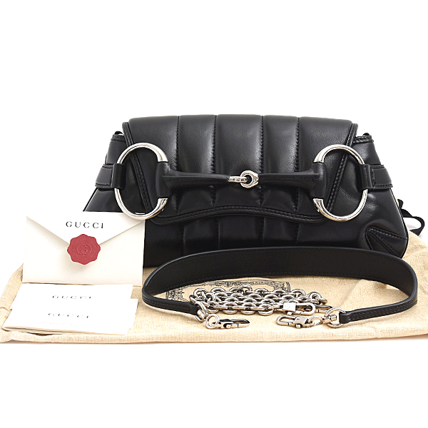 グッチ バッグ レディース ホースビット スモール ハンドバッグ 2WAY チェーンショルダー ブラック GUCCI 764339 中古