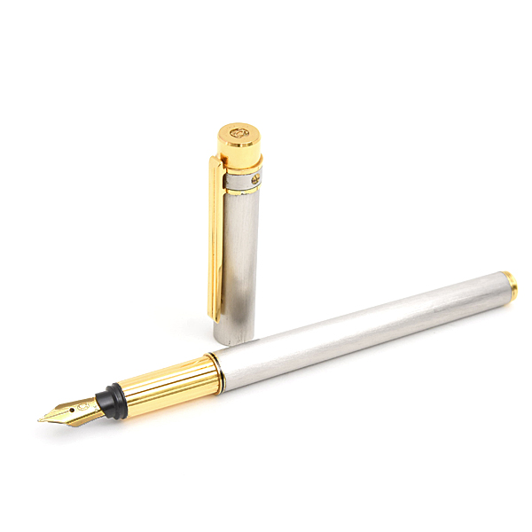 カルティエ 万年筆 レディース サントス マスト ドゥ キャップ式 イエローゴールド マットシルバー メタル 18K 750YG K18 Cartier 中古